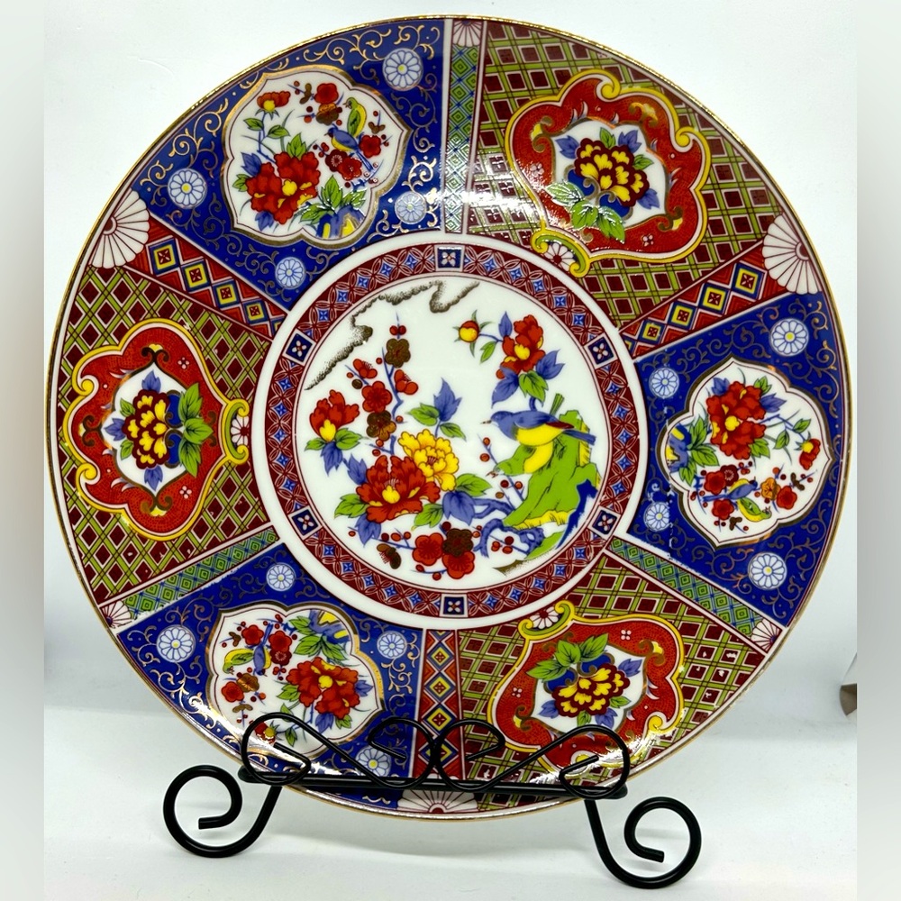 Vintage Japanese Imari Hand Painted Floral Plate 10 3/8" w/ Gold Accents & Trim
